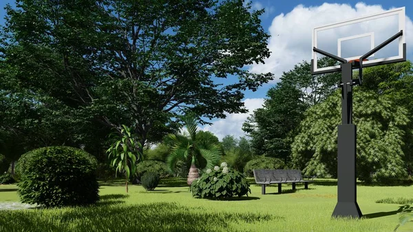 Tropikalny park w godzinach popołudniowych 3d rendering — Zdjęcie stockowe