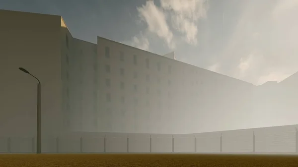 Vieille prison dans le brouillard rendu 3d — Photo