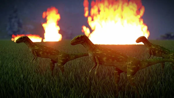 Dinozaur zagłady nadchodzi na 3d renderowania — Zdjęcie stockowe
