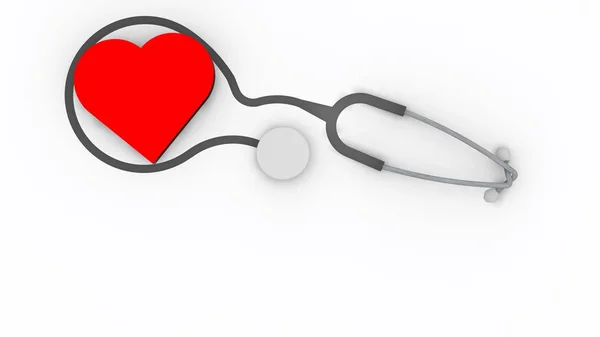 Medical stethoscope and red heart 3d rendering — ストック写真