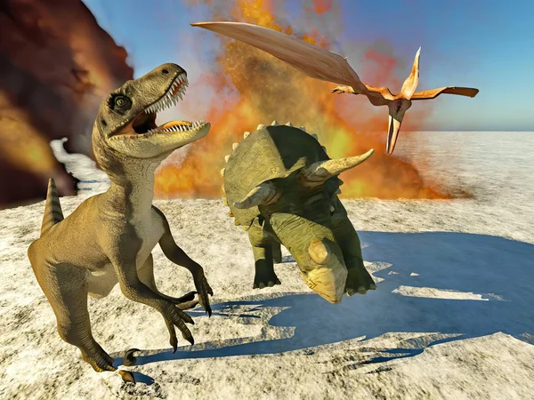 Dinosaur doomsday coming on 3d rendering — Stock Photo, Image