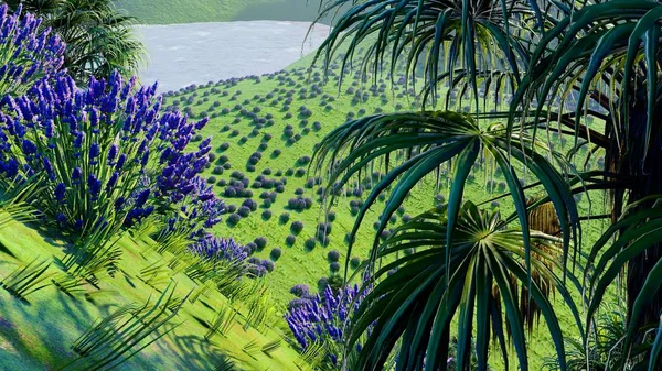 Dschungel hügel in okinawa, japan 3d rendering — Stockfoto
