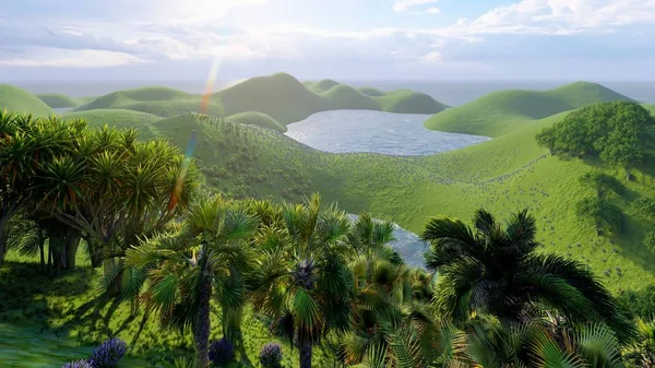Jungle heuvels in Okinawa, Japan 3d weergave — Stockfoto