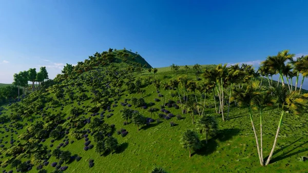 日本冲绳丛林山丘3D渲染 — 图库照片