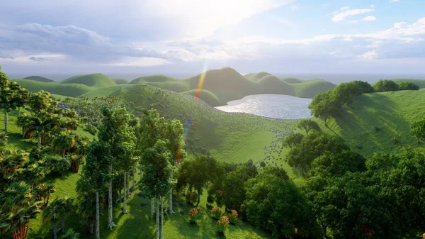 Selva colinas en Okinawa, Japón 3d rendering —  Fotos de Stock