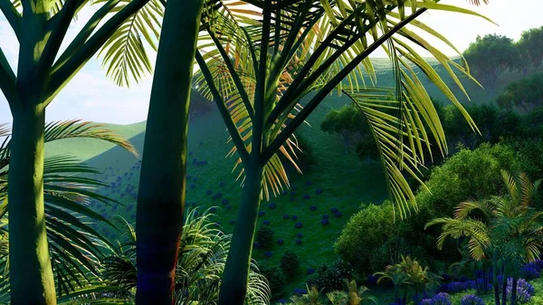Colinas na selva em Okinawa, Japão 3d rendering — Fotografia de Stock