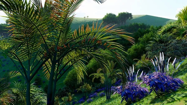 Colinas na selva em Okinawa, Japão 3d rendering — Fotografia de Stock