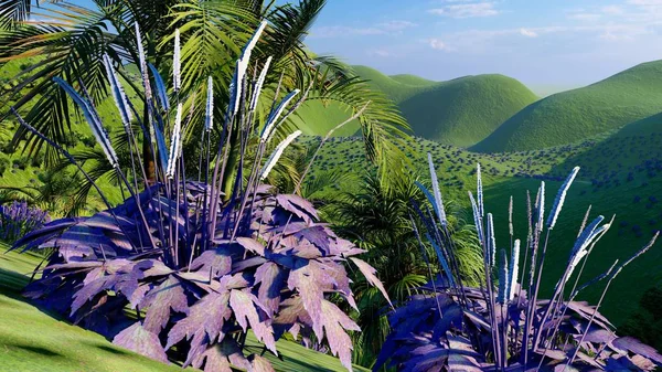 Hills in Okinawa, Japan 3d απόδοση — Φωτογραφία Αρχείου