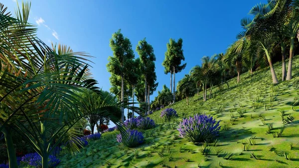 Jungle hills in Okinawa, Japan 3d rendering — 스톡 사진