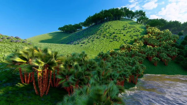 Selva colinas en Okinawa, Japón 3d rendering — Foto de Stock