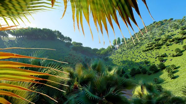 Colinas na selva em Okinawa, Japão 3d rendering — Fotografia de Stock