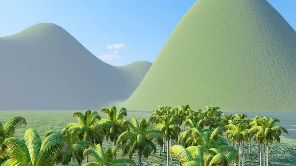 Luchtfoto drone van klein eiland, Frans Polynesië 3d rendering — Stockfoto
