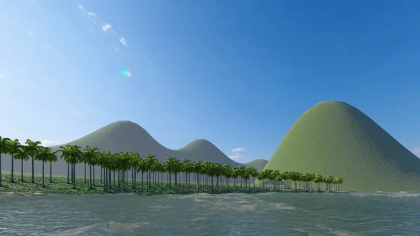 Drohnenaufnahmen von einer kleinen Insel, Französisch-Polynesien 3D-Darstellung — Stockfoto