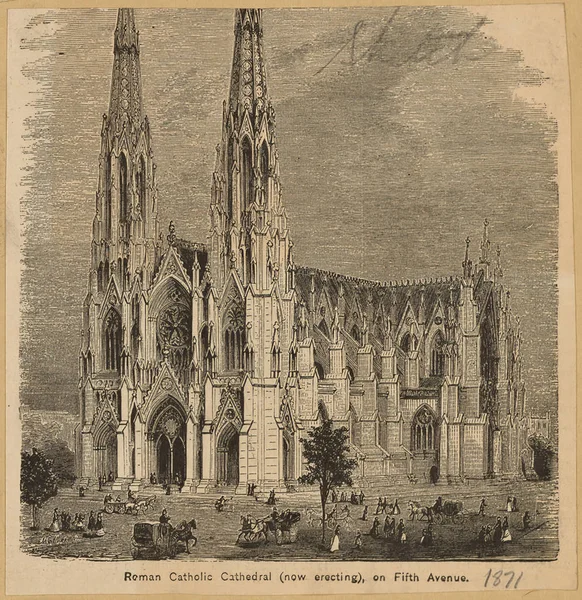 Roman Catholic Cathedral now erecting , on Fifth Avenue 1871 — Stockfoto