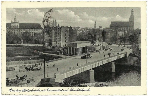 Breslau Wroclaw kartpostalı 1920 'ler ve 30' lar arasında. — Stok fotoğraf