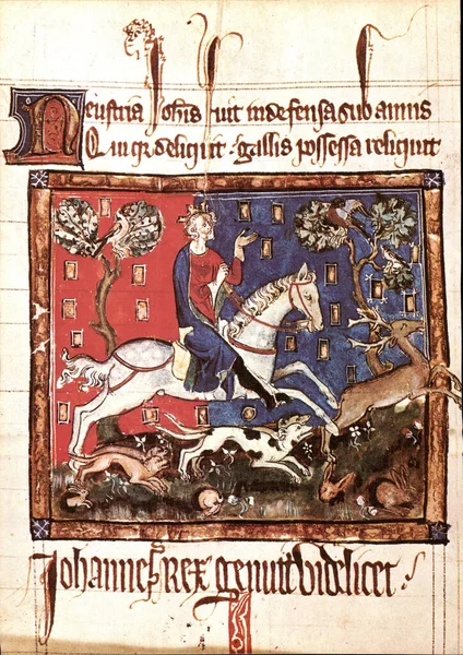 King John hunting a stag from an early-fourteenth-century manuscript. — Stock Photo, Image