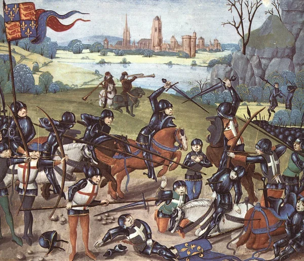 The battle of Agincourt, 1415. from a fifteenth-century miniature. — Stock Photo, Image