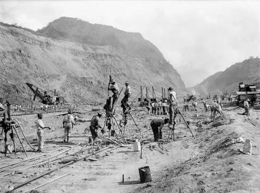 Panama Canal construction black and white vintage photograph