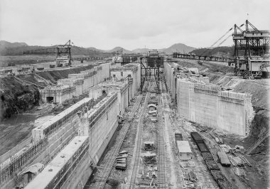 Panama Canal construction black and white vintage photograph