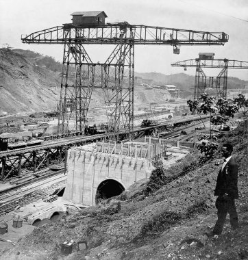 Panama Canal construction black and white vintage photograph