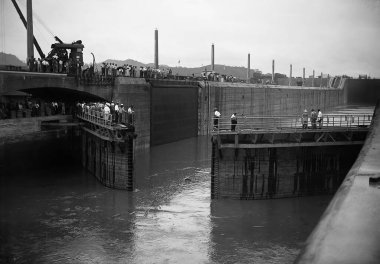 Panama Canal construction black and white vintage photograph