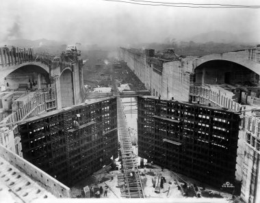 Panama Canal construction black and white vintage photograph