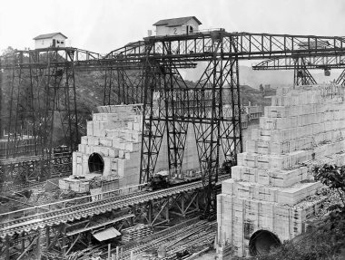 Panama Canal construction black and white vintage photograph