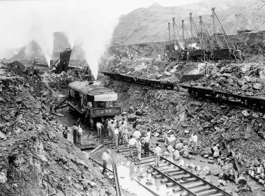 Panama Canal construction black and white vintage photograph