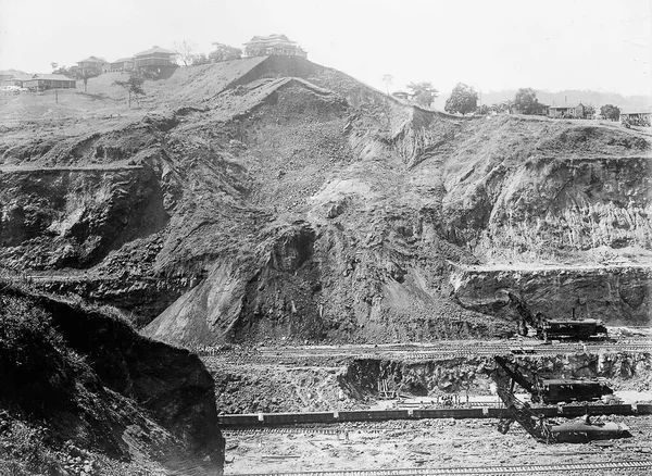 Panama Canal construction black and white vintage photograph — Stock Photo, Image