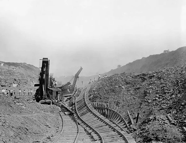 Panama Canal construction black and white vintage photograph — Stock Photo, Image