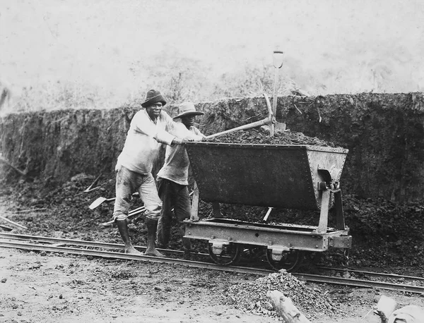 Panama Canal construction black and white vintage photograph — Stock Photo, Image