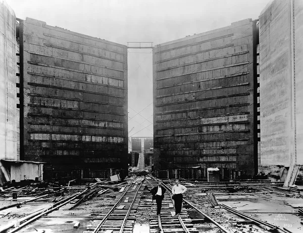 Panama Canal construction noir et blanc vintage photographie — Photo