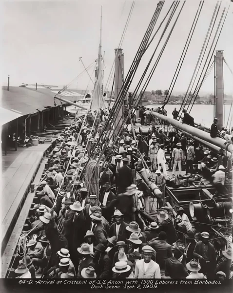 Canale di Panama costruzione in bianco e nero fotografia d'epoca — Foto Stock