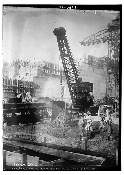 Panama Canal construction black and white vintage photograph — Stok fotoğraf