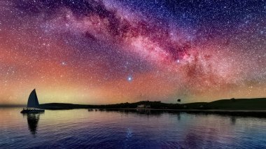 Görünümü 3d render önünde katamaran ile Karayipler'de Gündoğumu