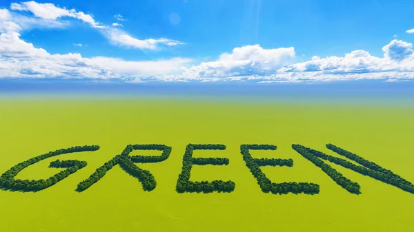 Letras verdes hechas de hojas en árboles Ilustración 3D —  Fotos de Stock