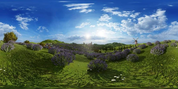 Lavender fields landscape 3d rendering — Stock Photo, Image