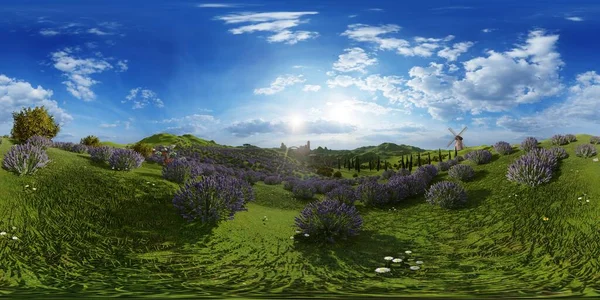 Champs de lavande paysage rendu 3d — Photo