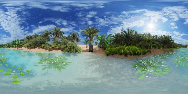 Palm trees near oasis in Africa 3d rendering — Stock Photo, Image