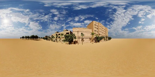 Arabo piccola città sul deserto, rendering 3d — Foto Stock