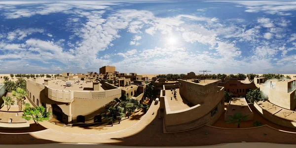 砂漠のアラビア語の小さな町、 3Dレンダリング — ストック写真