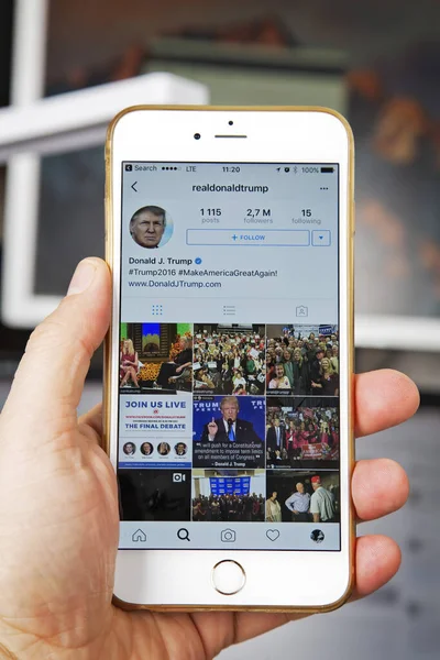 Wroclaw 'da. POLAND- 20 Ekim 2016: Donald Trumps Instagram hesabı Iphone 6 +,