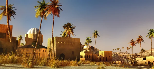 Arabic small town on desert, 3d rendering — Stock Photo, Image