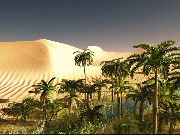 Schöne natürliche Hintergrund -Afrikanische Oase 3D-Rendering — Stockfoto