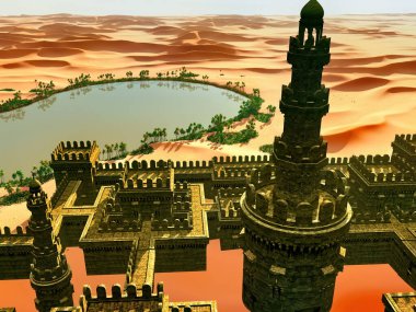 Çölde küçük bir Arap kasabası.