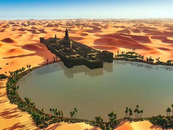 Petite ville arabe sur désert, rendu 3d — Photo