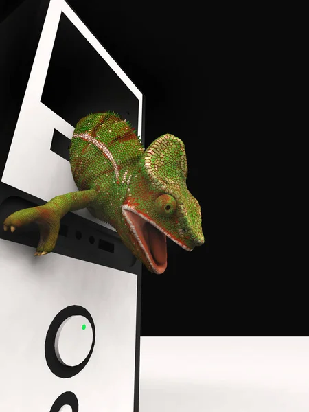 chameleon and slow computer 3d rendering