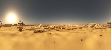 360 Panorama 3D 'de çöldeki Arap küçük kasabası