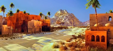 Güzel doğal arka plan. -Afrika vahası 3D görüntüleme