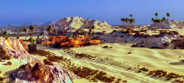 Güzel doğal arka plan. -Afrika vahası 3D görüntüleme